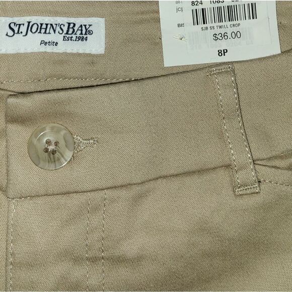 New St Johns Bay Secretly Slender Classic Fit Capri Khaki Beige 8p 8 petite nwt - Picture 4 of 4